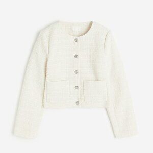 H&M White Tweed Boucle Blazer Short Jacket Size S